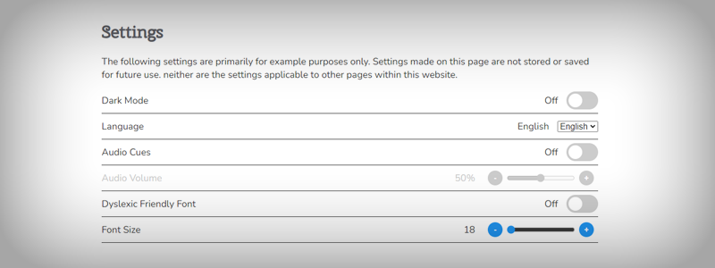 Carl Sommer's portfolio page for web accessibility settings